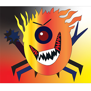 Monster created in Illustrator by Marina using shapes and lines.