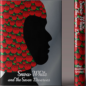 Silhouette of Snow white with apples as hair and a mirror in the background