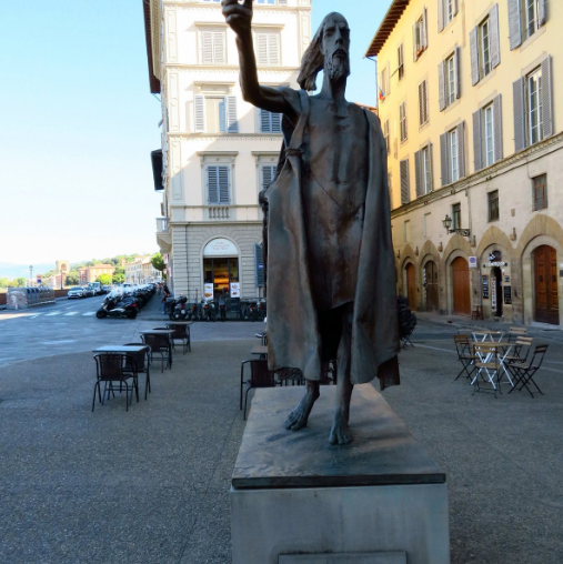 A bronze statue of Saint John The Baptist.