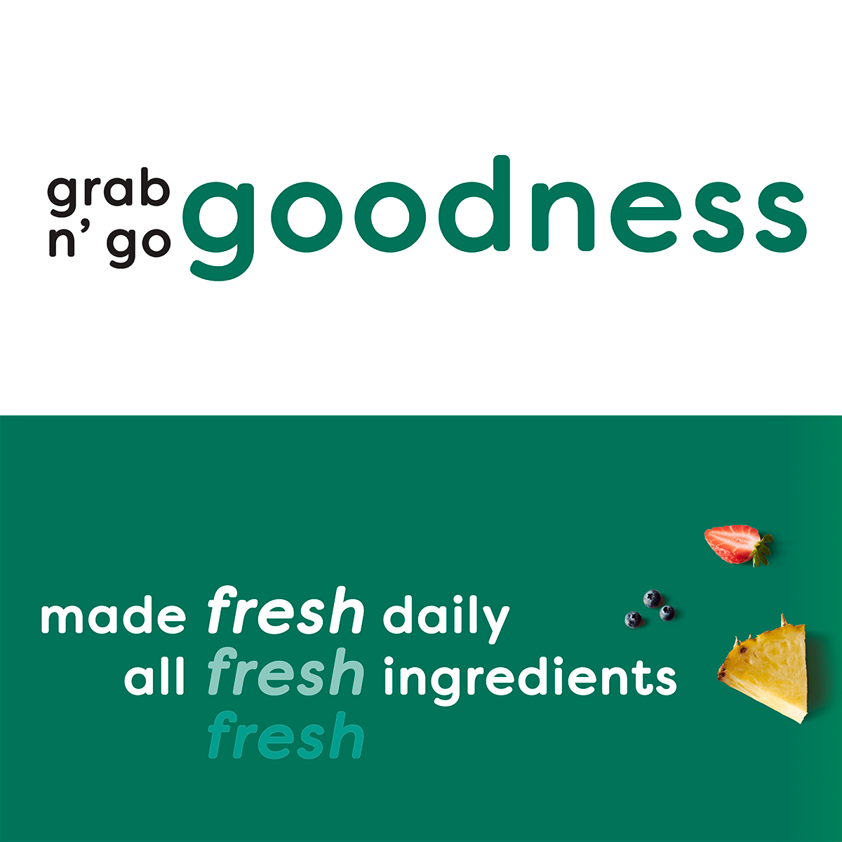 A Jamba advertisement that reads 'Grab n Go Goodness' and 'Made Fresh Daily - All Fresh Ingredients'.