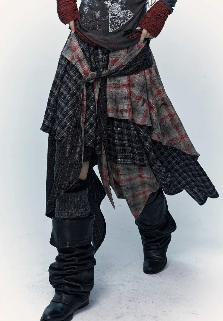 plaid skirt and chunky black boots