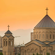 Arabkir Armenian church in Yerevan at sunset