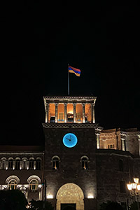 The clock of Hraparak Republic Square of Yerevan Armenia