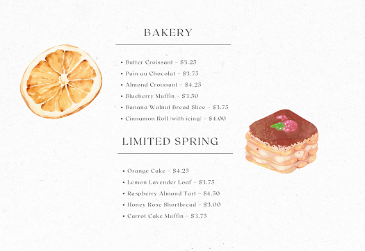 bakery menu