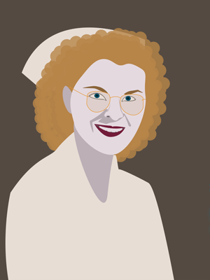 Digital painting of woman in nurse uniform in the 1950s.