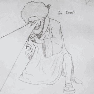 sketch of wizard with afro shooting lasers from eyes