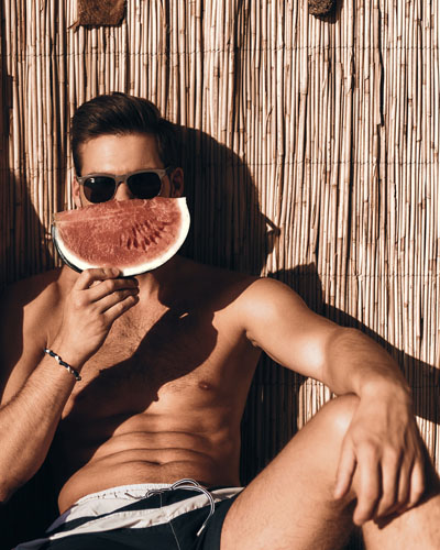 man, happy skin, watermelon,smiles