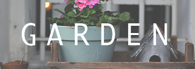 Flower in pot with white letters saying garden