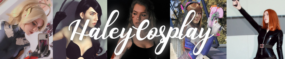 cosplay collage header 	of Mercy, X-23, Rey, D.VA, and 		Black Widow