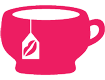 "Makeup of Tea" website logo consisting of a pink teacup with a white teabag marked with a pink lipstick stain.