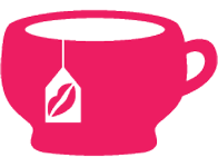 "Makeup of Tea" website logo consisting of a pink teacup with a white teabag marked with a pink lipstick stain.