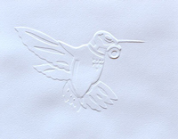 white hummingbird in gas mask