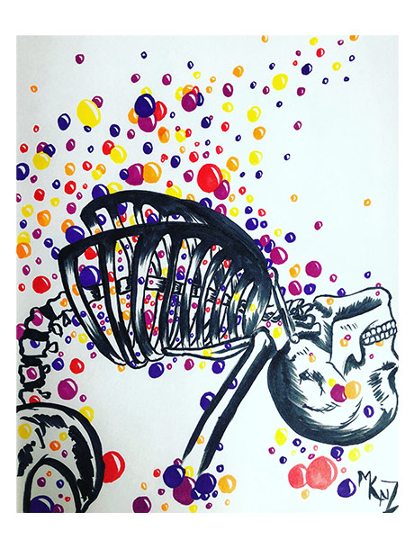 Ink, Skeleton with multicolored bubbles