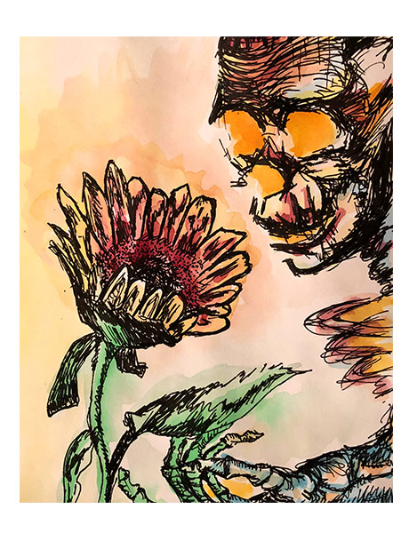 Ink, skull and sunflower