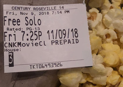 movie ticket to Free Solo