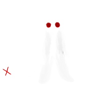 A drawn silouette of Mothman and a drawing of its location on the map.