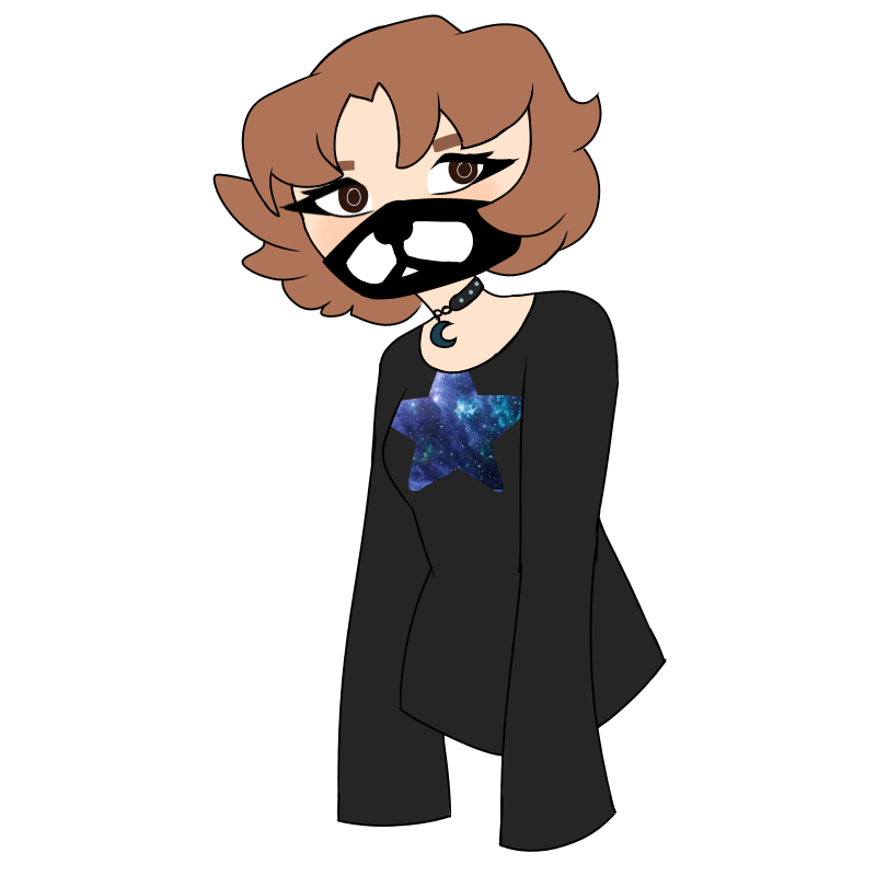 drawing of the artist with a kawai style mask