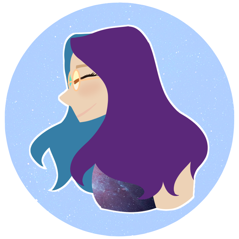 a drawing of the artist with her hair dyed two colors