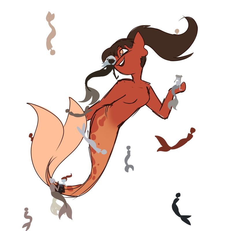 mermaid Mars with smaller mermaids to represent the asteroid belt