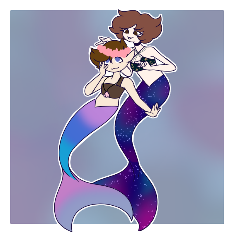 mermaid Cosmo places a flower crown on her friend Neros head