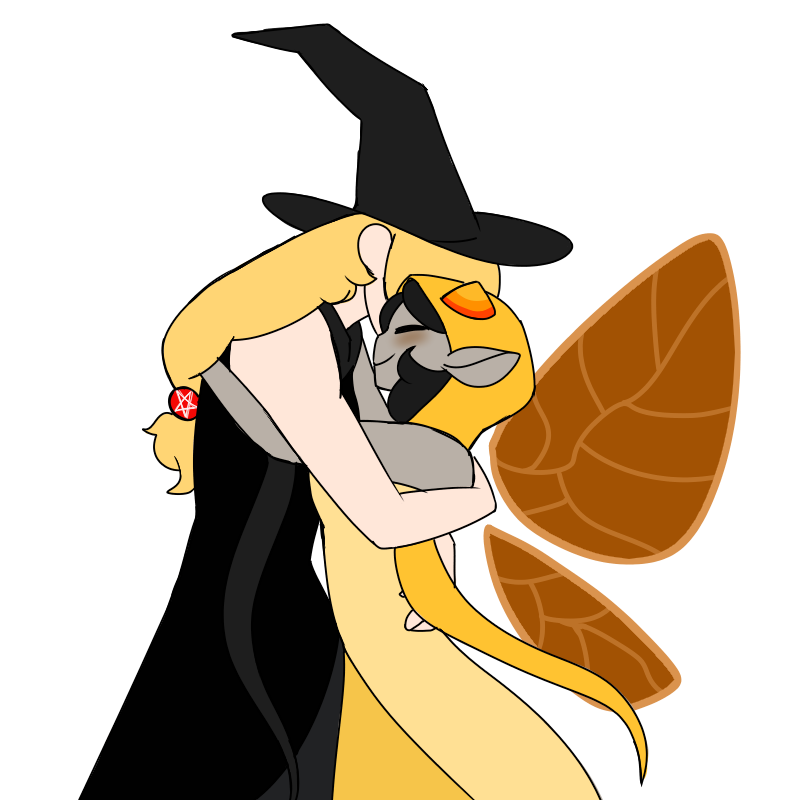 Emma hugging a bronze blooded troll named Mumu