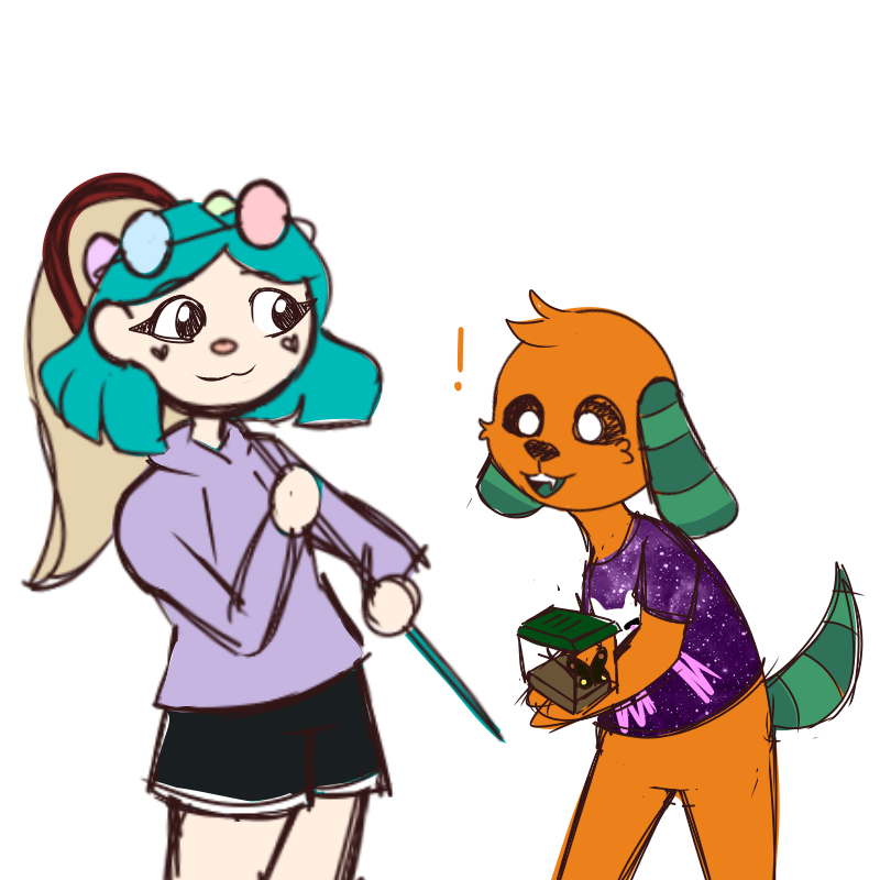 the artist with her favorite villager in Animal Crossing, Biskit the dog