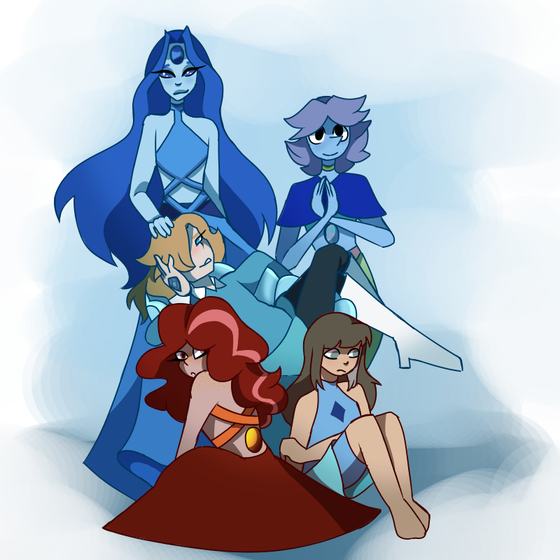 Steven Universe fan characters Drake, Blaire, Luna, Abalone Pearl, and Blue Coral