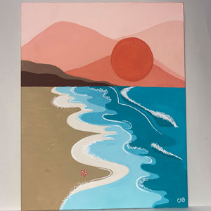 Acrylic painting of a colorblock style sunset.