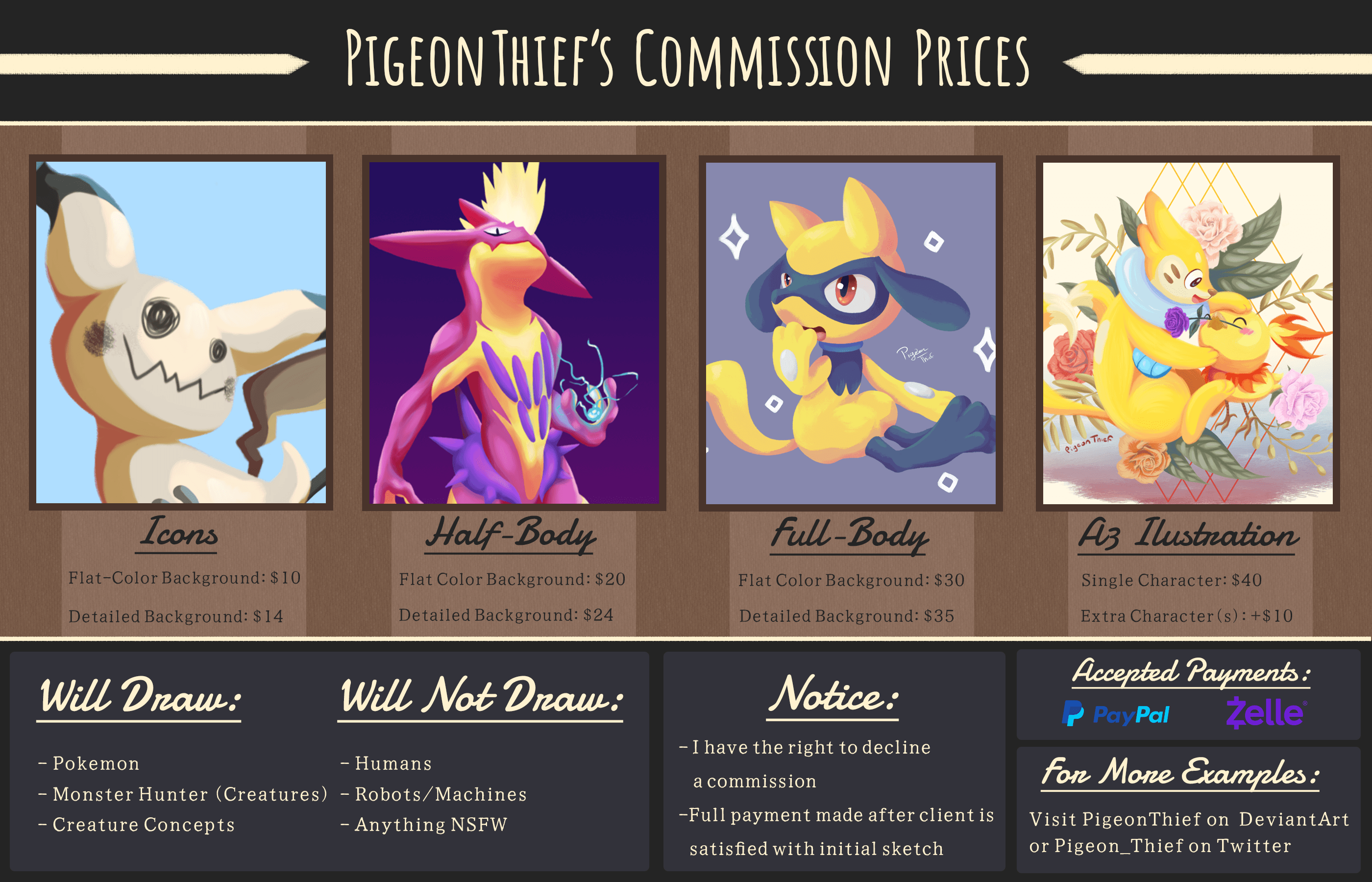 Commission info sheet. Same information is also bellow.
