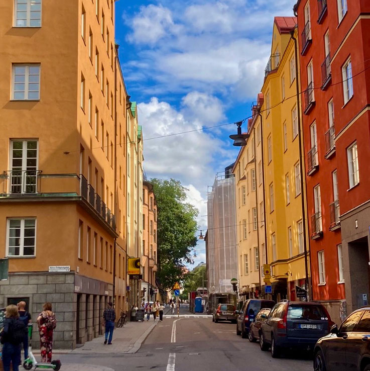 A busy and vibrant street in Stockholm