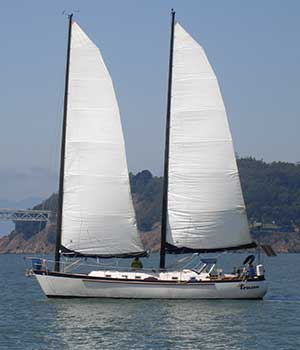 image of the Toucan under full sail