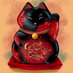 Digital drawing of a black maneki-neko