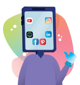 Illustration of a person with a phone for a head