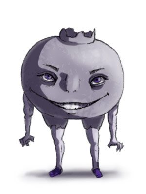 Portfolio Image 4: An unsettling anthropomorphic blueberry with human teeth