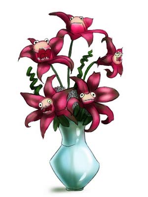 Portfolio Image 2: A bouquet of flowers with monster faces for pistons