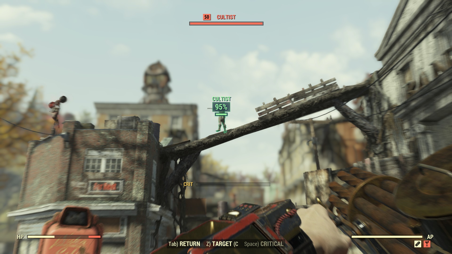 view of an enemy being targeted with the V.A.T.S system