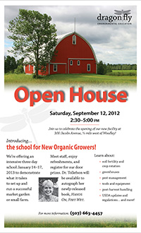 ad for the opening of a new school with an image of a red farmhouse