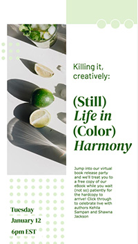 Still Life in Color Harmony; image of limes in an ad for a new book release