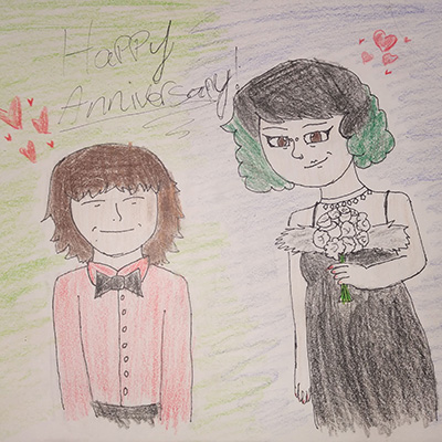 A couple looking happy