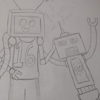 2 robots looking happy