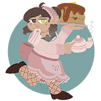 full body illustration with complex details and simple background