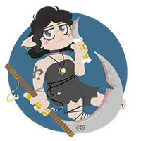 full body illustration with complex details and simple background