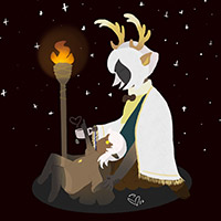 full body illustration with two characters and simple background