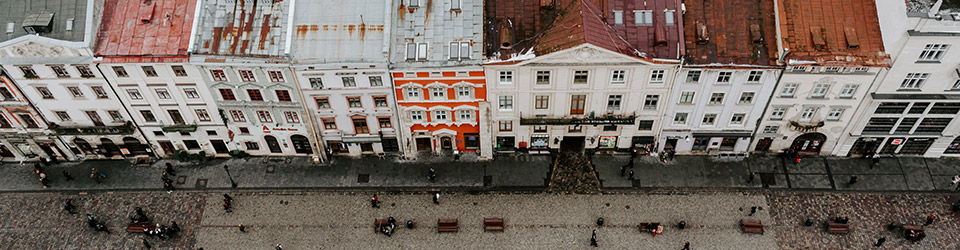 Top view of the buildings at the main street in the city of Lviv
