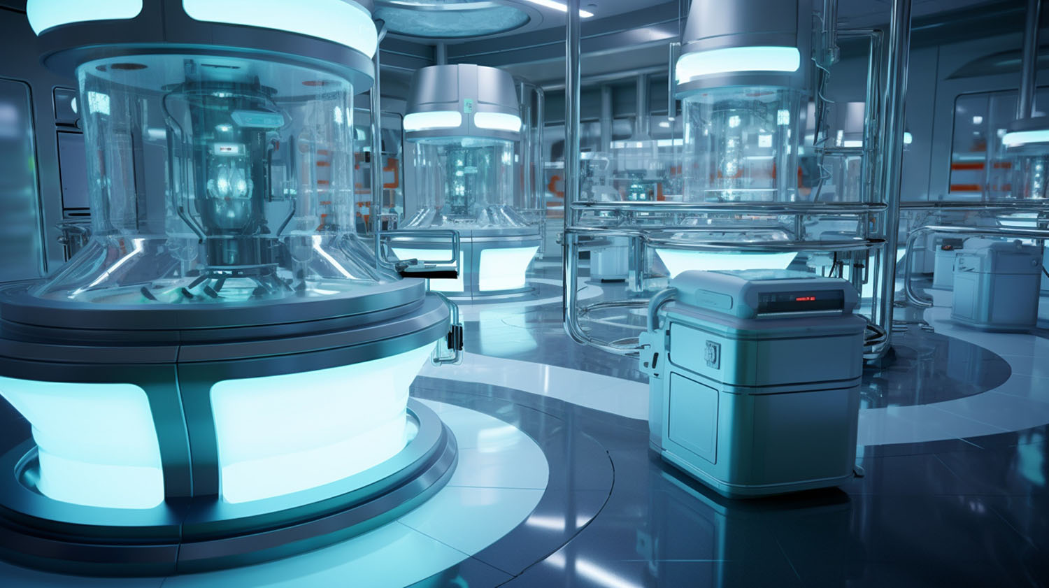 A futuristic laboratory setting.