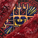 The official surplus o' pus site logo - a mixed-media drawing of a deity covered in red wrappings made of wax and plastic. Click on the logo to be redirected to the site's homepage.
