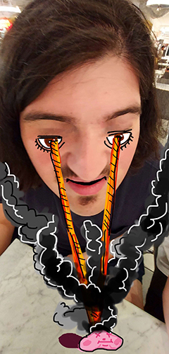 A creative, photoshopped or drawn-on selfie taken by a friend of the artist Daniel Vela.