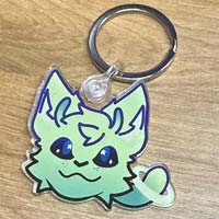 Acrylic key chain with a drawing of a green space cat
