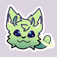 Sticker with a drawing of a green space cat