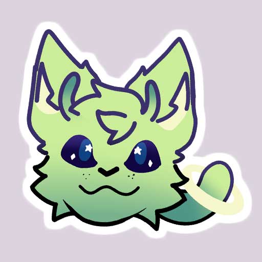 Sticker with a drawing of a green space cat
